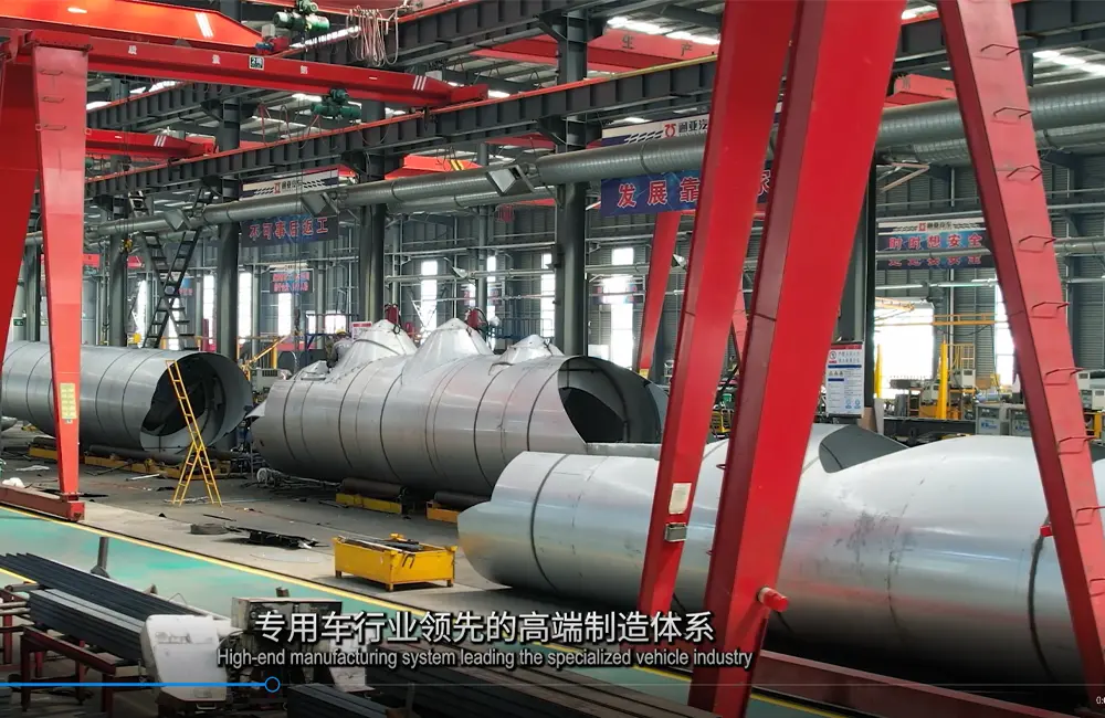 Fuel tanker semi trailer manufacturing process in the production workshop