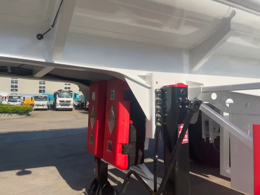 Fuel tanker semi trailer high-strength steel frame structure close-up