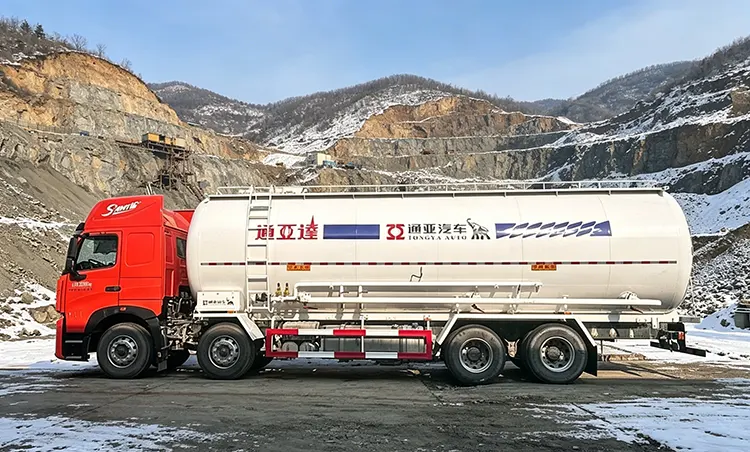 Insulated fuel tanker delivering diesel to remote mining site